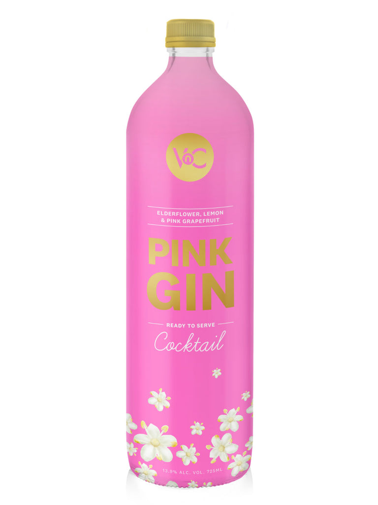 VnC Pink Gin premium cocktail, made with elderflower, lemon and pink grapefruit.